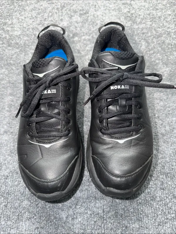 Hoka One One Black leather Walking Sneakers with Blue Lining - Image 2