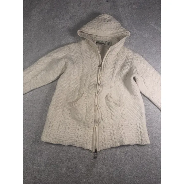 Aran Crafts Women's M Fits S Merino Wool Full Zip Sweater Cable Ireland Ivory - Image 3