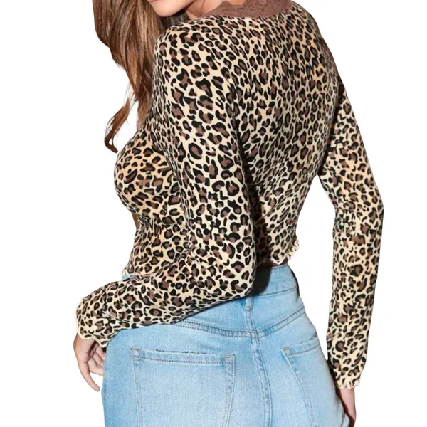 SheIn Leopard Print Tie Front Crop Top - Image 3