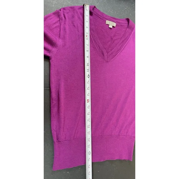 J.Crew 100% Merino Wool Sweater Women S Magneta Purple V-Neck Lightweight - Image 8