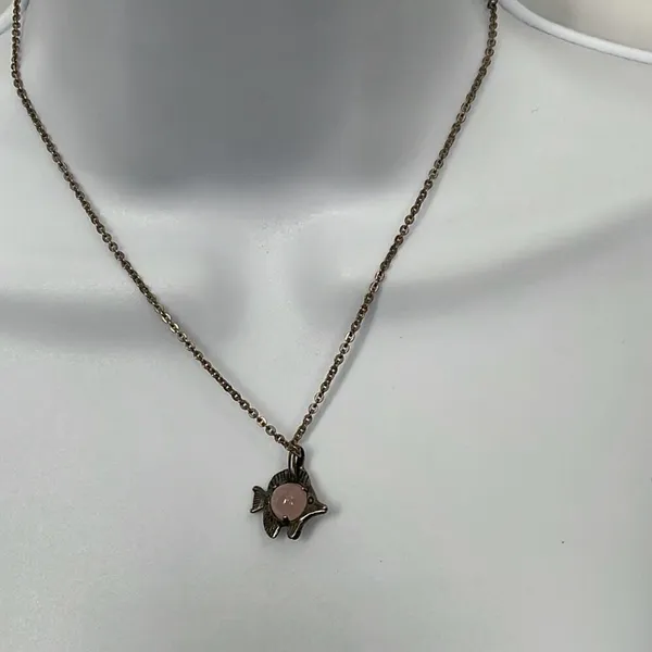 Native American sterling fish rose quartz handmade artist signed pendant necklac - Image 7