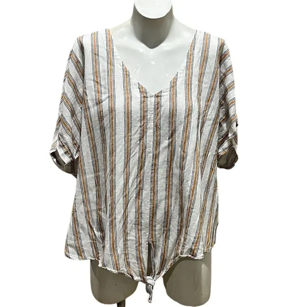 Ava & Viv Women's 2XL Striped V-Neck Blouse Tie Front Multicolor - Image 8