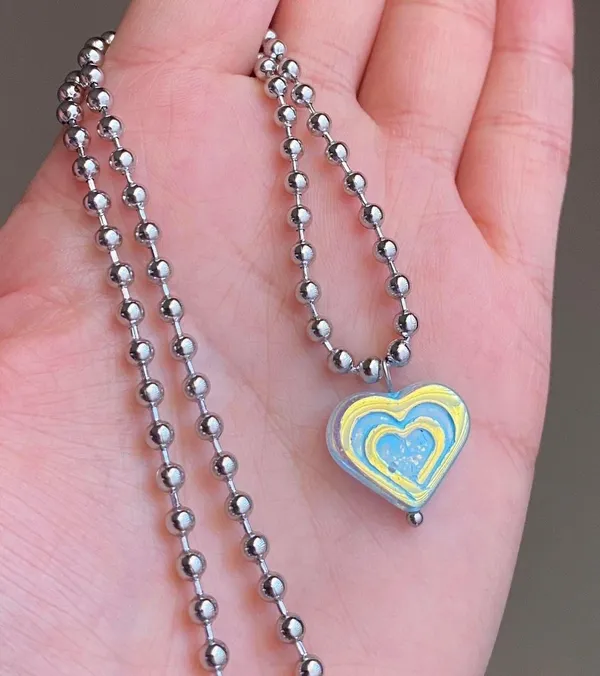 Handmade quality Czech glass bead fairy y2k cyber vintage retro style ball chain necklace💙🩵💙 - Image 3