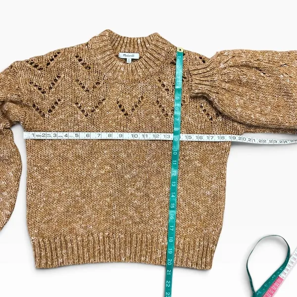 Madewell Pointelle Puff Sleeve Sweater Marled Copper Brown XS AD049 - Image 4