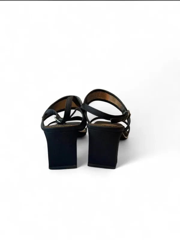 Prima Black Mesh Block Heel Sandals Leopard Print Footbed Size 7M Y2K - Image 5