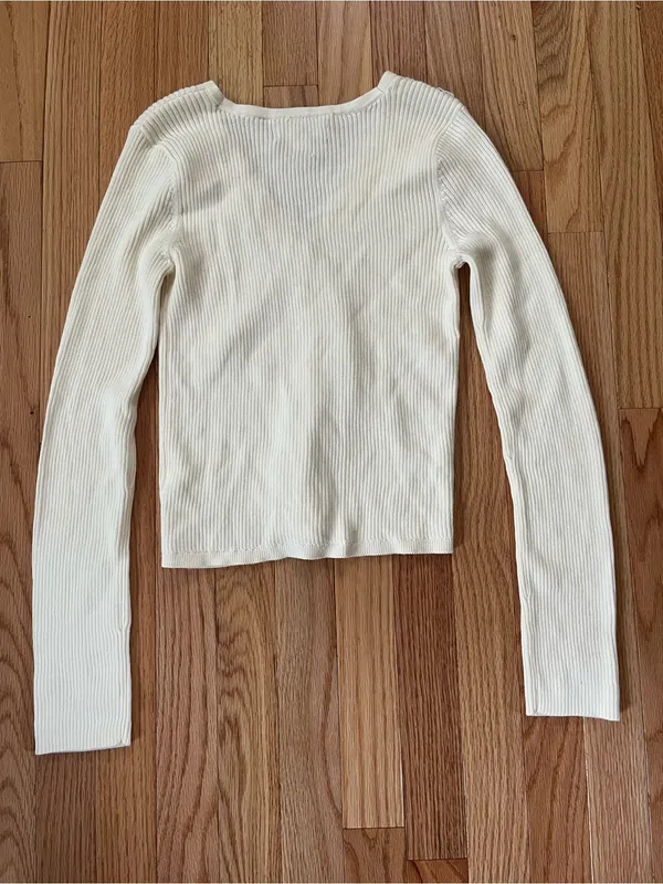 Aeropostale 100% Cotton White Ribbed Button Front Long Sleeve Top Small Dainty - Image 7