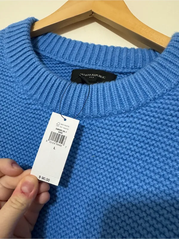 NWT Banana Republic Chunky Knit Blue Crewneck Cotton Blend Sweater - Image 2