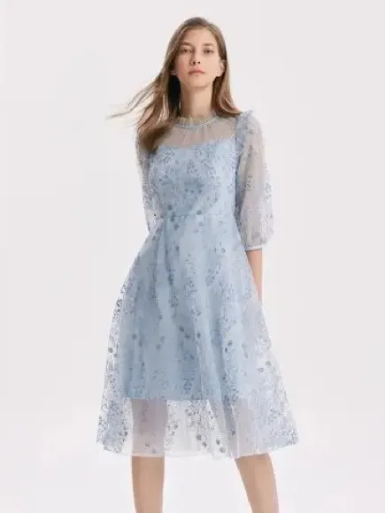 NWT Goelia Blue See-Through Mess Embroidered Dress Size 4 (Small) - Image 13