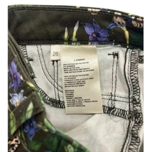 L'AGENCE Margot High Rise Skinny Jeans Guepard Floral Moss Green Cheetah Size 26 - Image 5