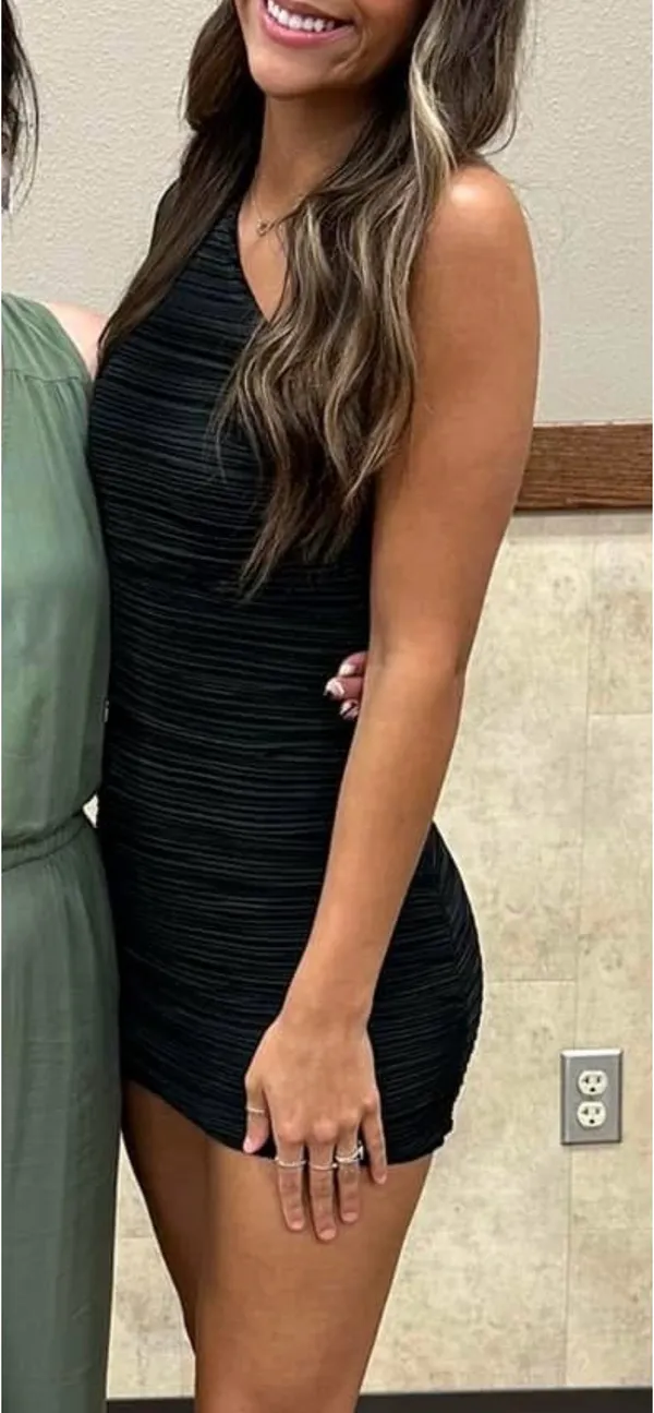 Lucy in the Sky Black Pleated One-Shoulder Dress Size Small - Image 2