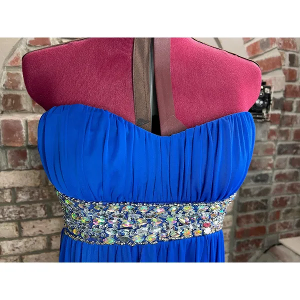 Sequin Hearts formal dress prom strapless jeweled waist sheer layers royal blue - Image 2