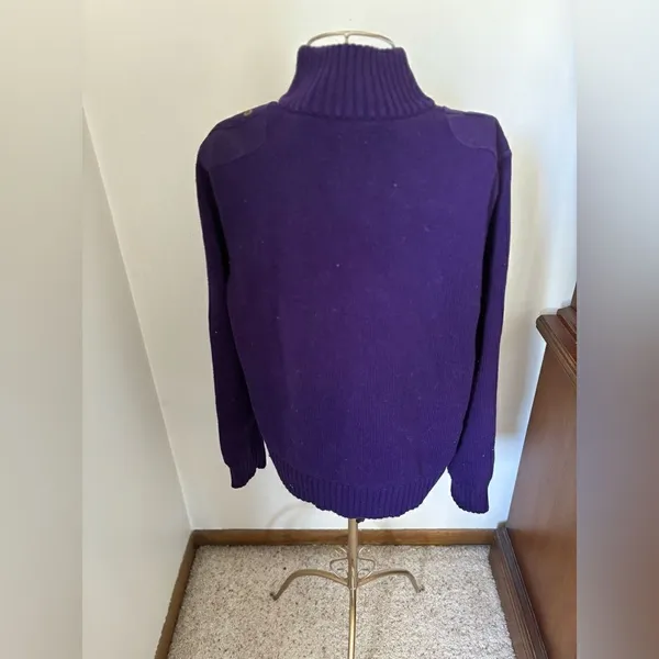 Lauren Ralph Lauren Cotton Sweater Purple Full Zip Turtleneck Large - Image 4