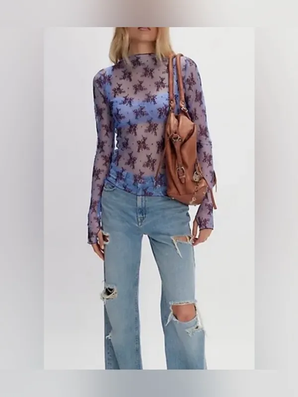 NWT Free People Two Tone Lady Lux Layering Top - Summer Blue Combo - XS - Image 4