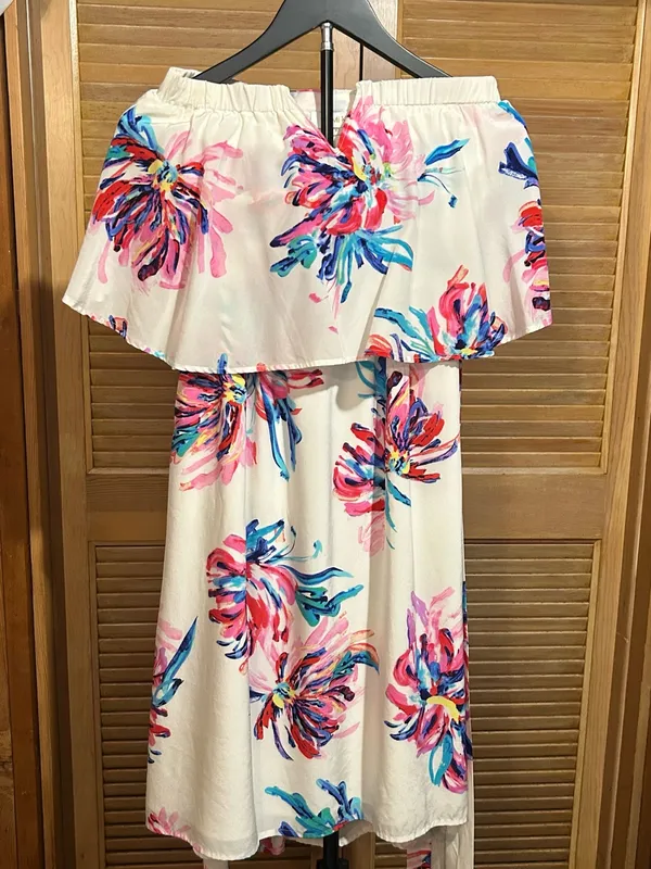 Yumi Kim Silk Strapless Floral Ruffled Dress in White, Pink & Blue Size XS - Image 6
