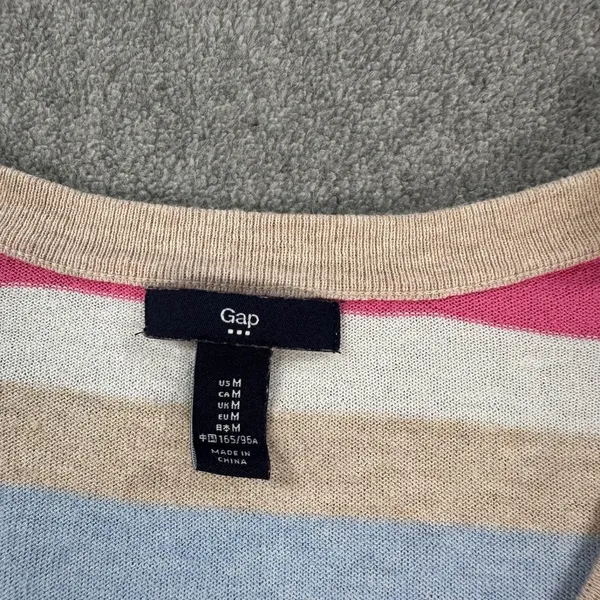 Gap Striped V-Neck Pullover Sweater Women's Medium Long Sleeve Cotton - Image 4