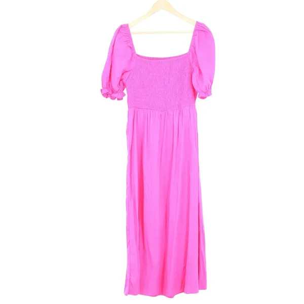 Rose Red Cotton Smocked Maxi Dress Puff Sleeve Square Neck M4K028 Size L - Image 5