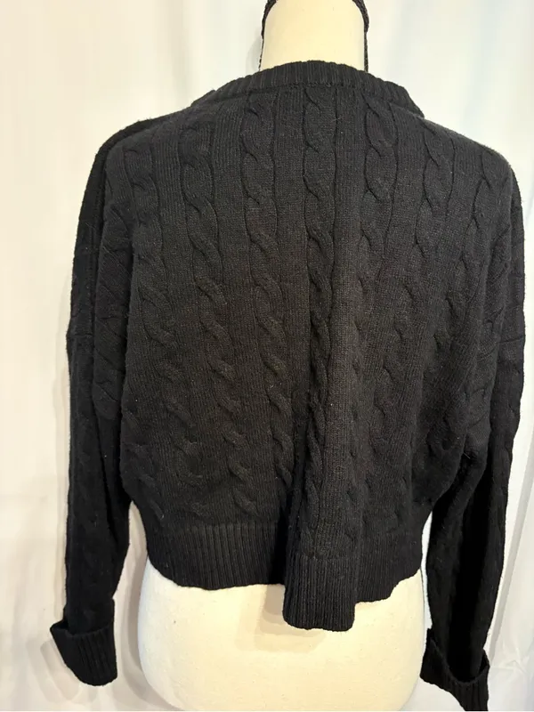 Arden B Black Cable-Knit Crewneck Cropped Coquettegirl Sweater Size L - Image 4