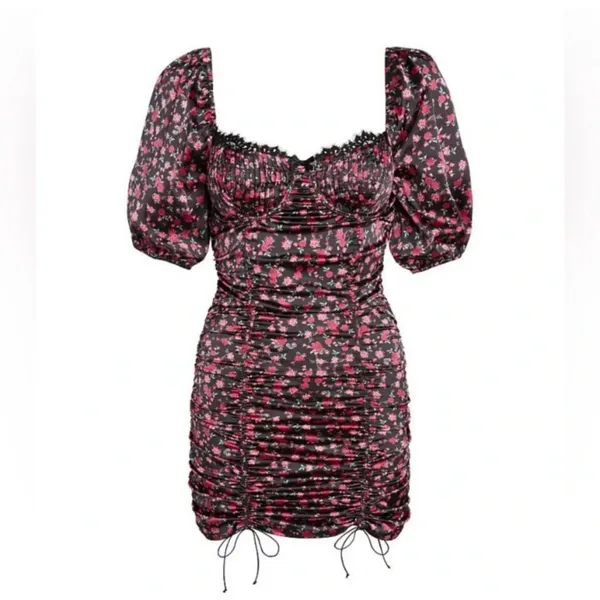 For Love and Lemons Melrose Pink Floral Ruched Mini Cocktail Dress Size XL - Image 2