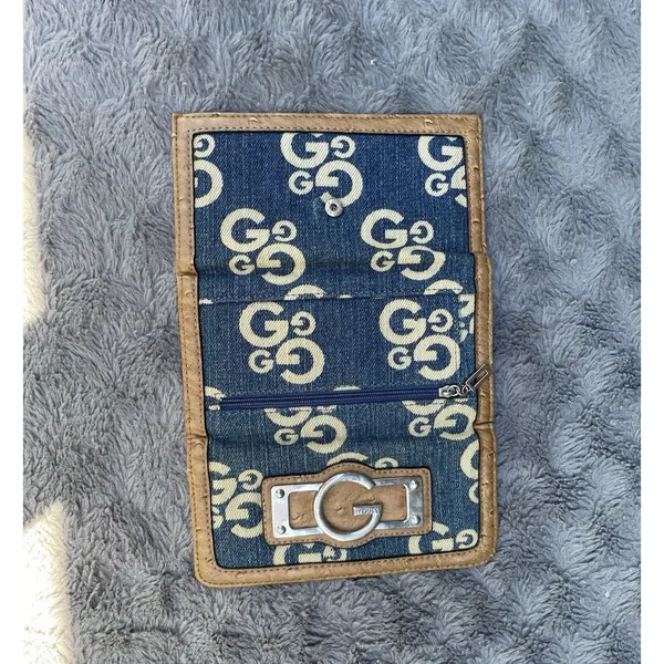 G By Guess Slim Amore Wallet 90s Y2K Monogram Denim Faux Gator Leather - Image 11