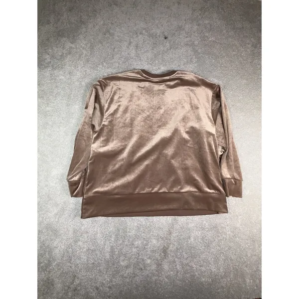 Athleta Womens L Retroplush Velvet Crewneck Sweatshirt Pullover Side Snaps Brown - Image 10