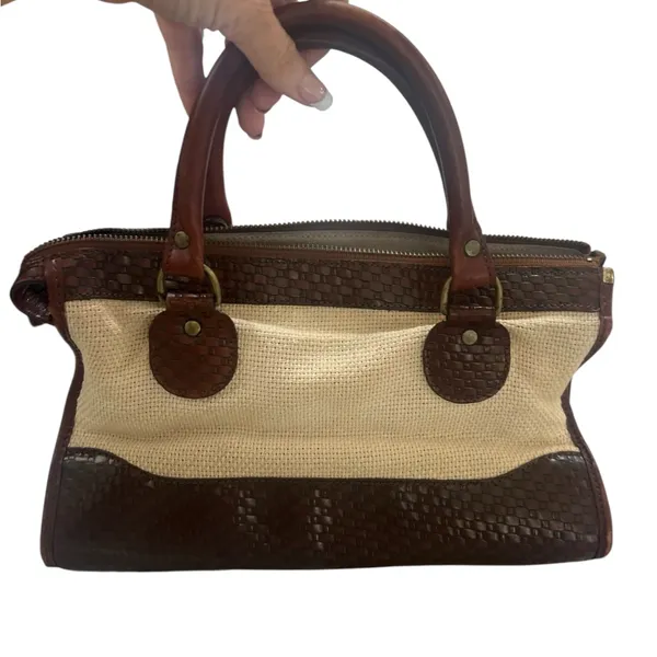 Brahmin vintage rare wicker and brown leather shoulder purse bag - Image 4