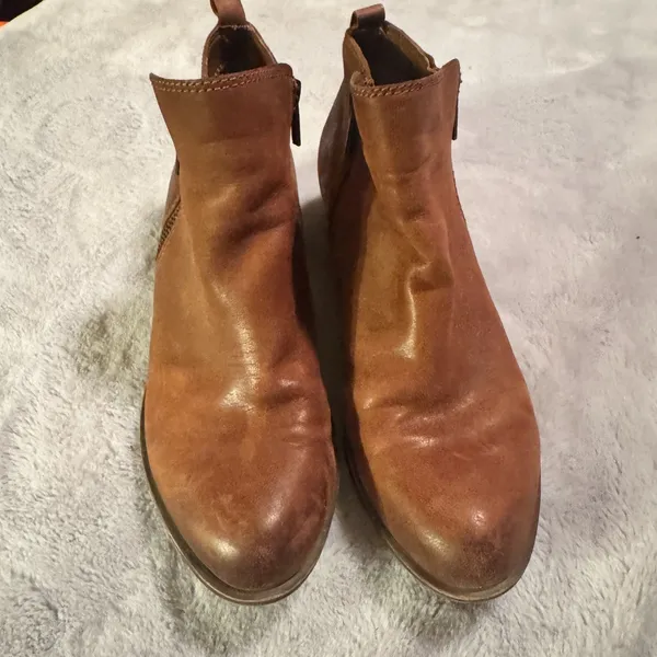 LUCKY BRAND Boots Brown Leather Basel booties side zip distressed womens 8M - Image 2