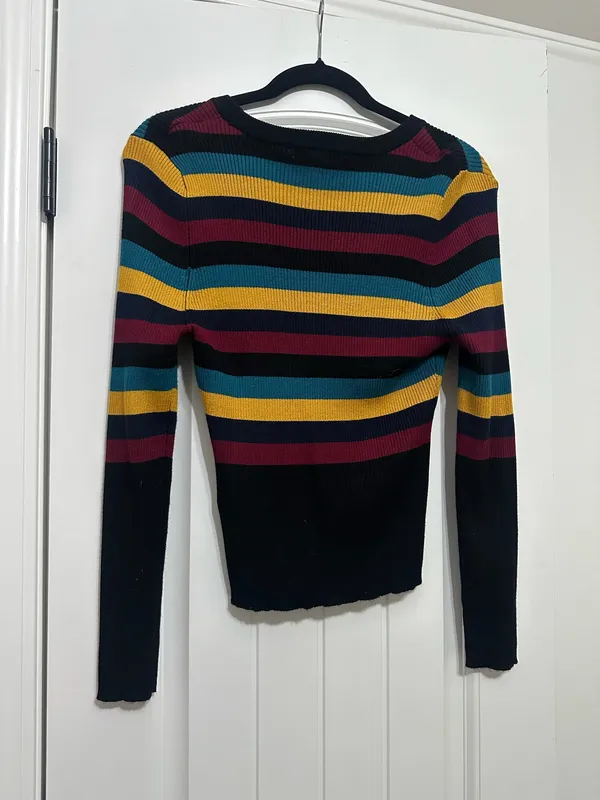 Red Teal Mustard Stripe Crop Sweater Multiple Size XL - Image 4