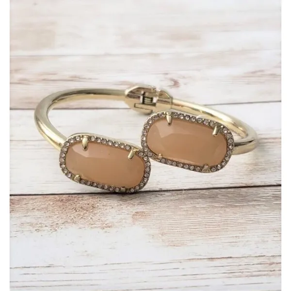 Vintage Hinged Bracelet - Apricot Gems with Clear Gem Halo - Image 2