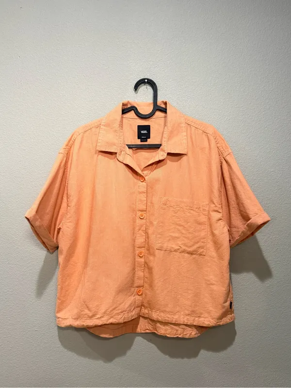 Vans McMillian Orange Cotton Crop Boxy Button Down Short Sleeve Shirt Size M - Image 3