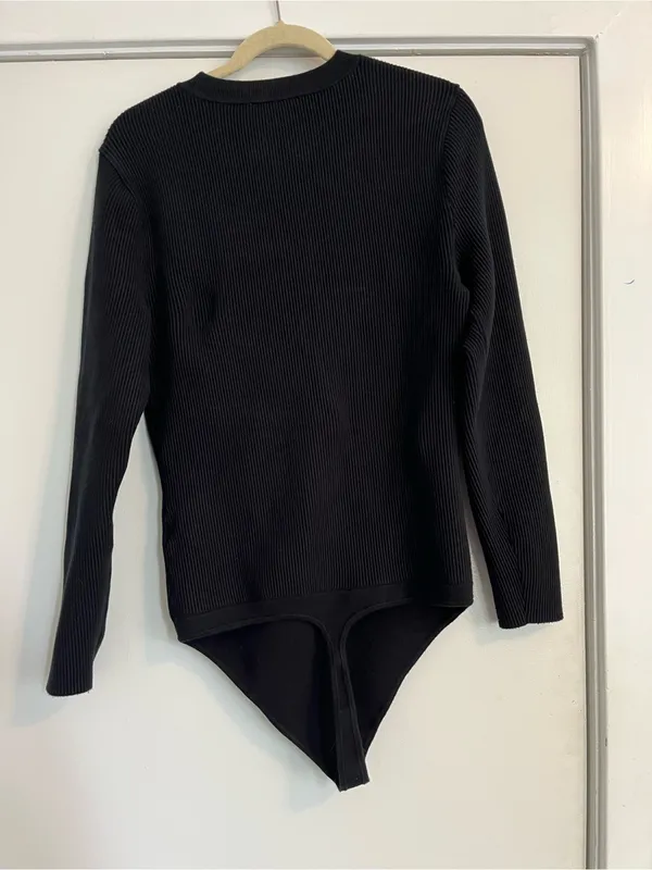 Abercrombie & Fitch Black Ribbed Crewneck Bodysuit Sweater XL A&f - Image 5