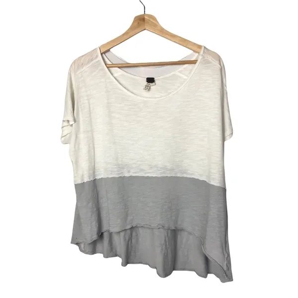 Free People We the Free Gray & Ivory Midnight Colorblock High‎ Low T-Shirt XS - Image 3