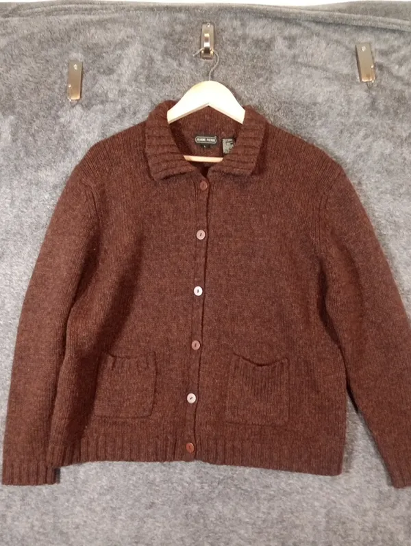JEANNE Pierre Womens Wool Brown Collared Button Cardigan Sweater Grandpa Vintage - Image 4