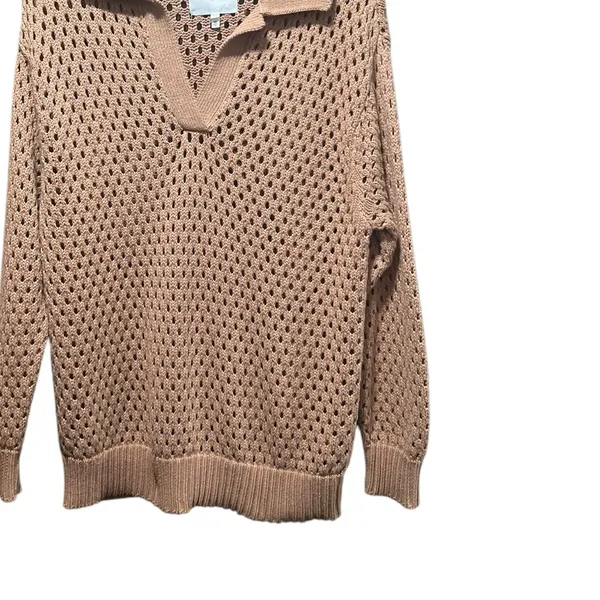 Aerie NWOT Open Knit Polo Sweater in Beach Dune‎ Size Smalll - Image 6