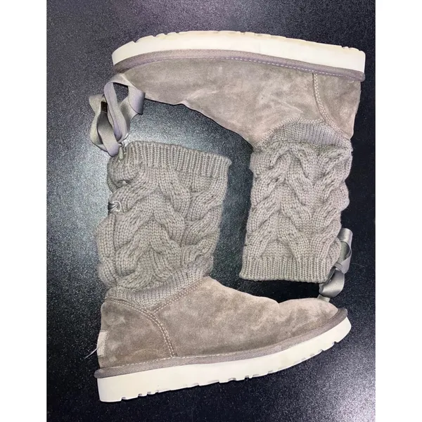 UGG Kiandra Boots Women 7 Willow Ribbon Suede Cable Knit Wool Lined‎ Pull On - Image 7
