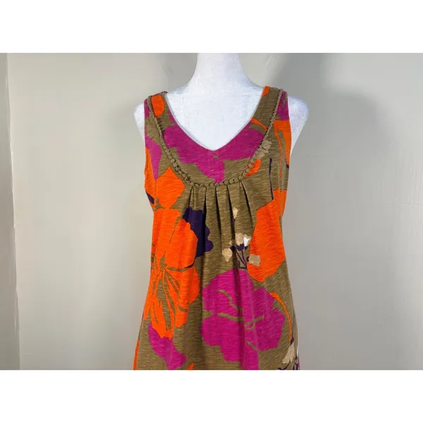 Boden Floral Shift Dress‎ 6L Green Orange V-Neck Crochet Trim Cotton Excellent - Image 7