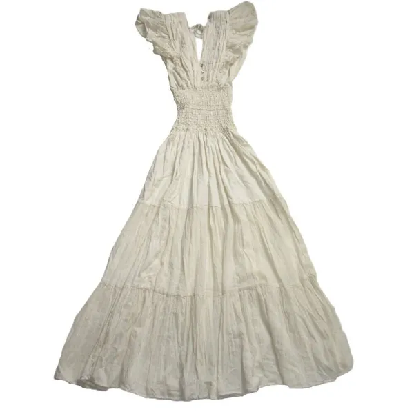 NWT Jen's Pirate Booty Purple Rain Maxi in Natural Ivory V-neck Tiered Dress M - Image 6