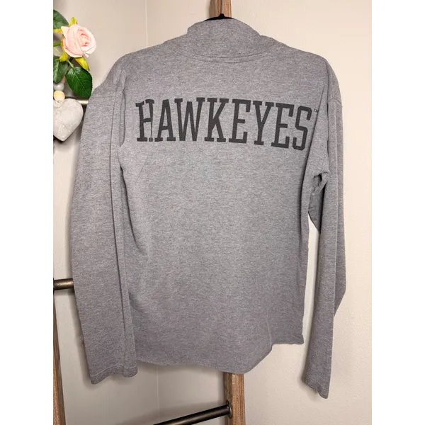 PINK Victoria's Secret Iowa Hawkeyes Quarter Zip Pullover Gray Yellow Medium - Image 4