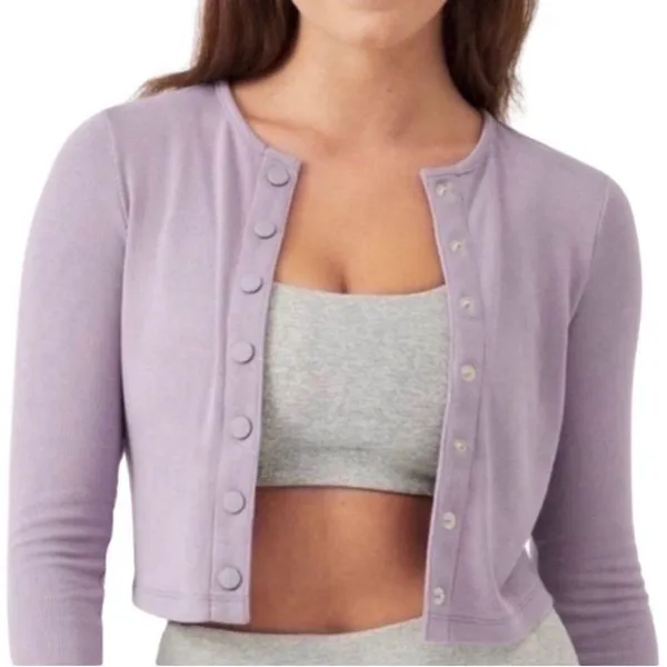 NWT Outdoor Voices Cozy Rib Cropped Cardigan Lavender XS - Image 5
