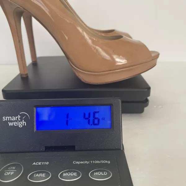 Saks 5th Avenue Patent Leather Platform Peep Toe Heels Tan‎ Nude Womens 10 - Image 12