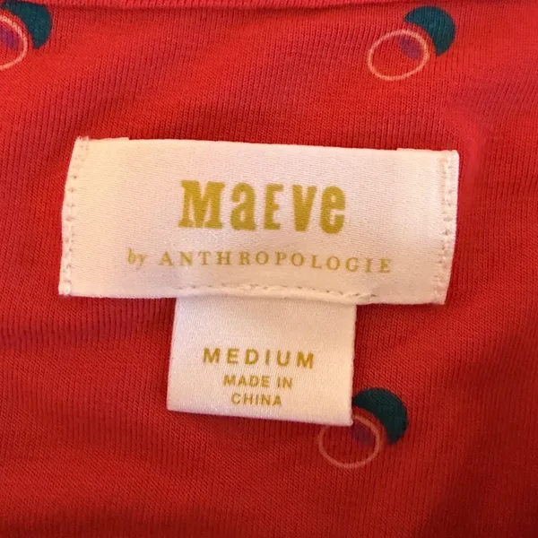 Maeve Anthropologie Red Geometric Dot Mixed Media Ruffle Tie Neck Blouse Medium - Image 4