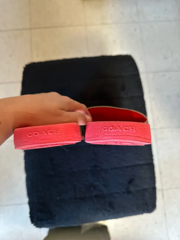 Coach Udele Slide Sandals Rainbow Canvas Multi Pop Red - Image 7