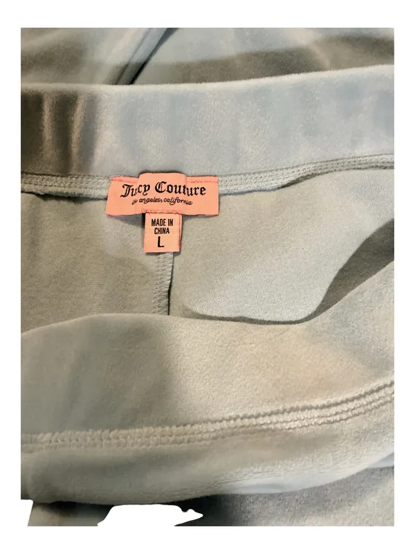 Juicy Couture Ice Blue Velour Tracksuit Set – Big Bling Rhinestone Logo Hoodie & Pants – Size L - Image 4