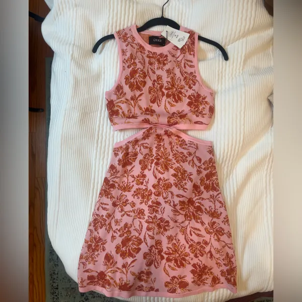 Cider Pink Two-Piece Mini Dress with Orange Floral Pattern - Image 2