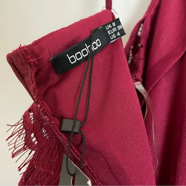 Boohoo Jess Lace Open Shoulder Dress Midi Berry NWT New Cocktail Straps‎ Bodycon - Image 8