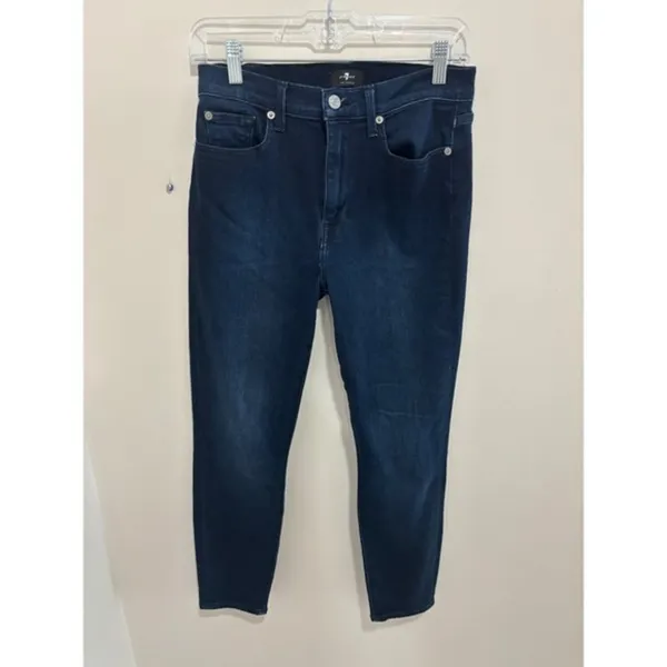 7 For All Mankind Womens High Rise Skinny Jeans Dark Indigo‎ Blue Size 28 - Image 7