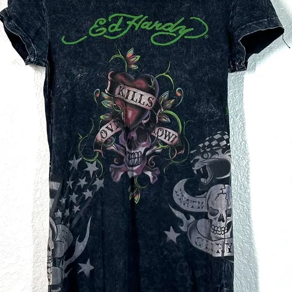 L Ed Hardy Tee T-shirt authentic Y2K clubwear indie-sleaze Baby 2000's Vintage - Image 6