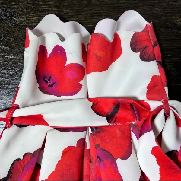 ASOS Design Scallop White and Red Poppy Floral Print Midi Skater Dress - Image 7