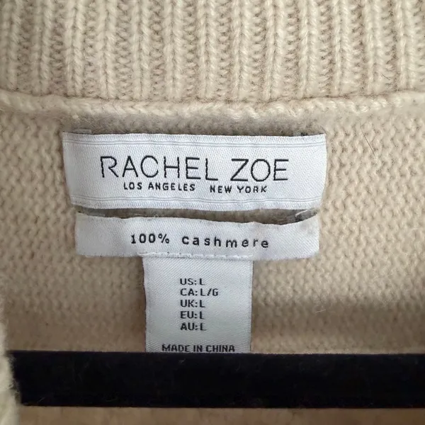 Rachel Zoe Cashmere Split Neck Sweater Cable Knit Old Money Luxury Capsule Large - Image 4
