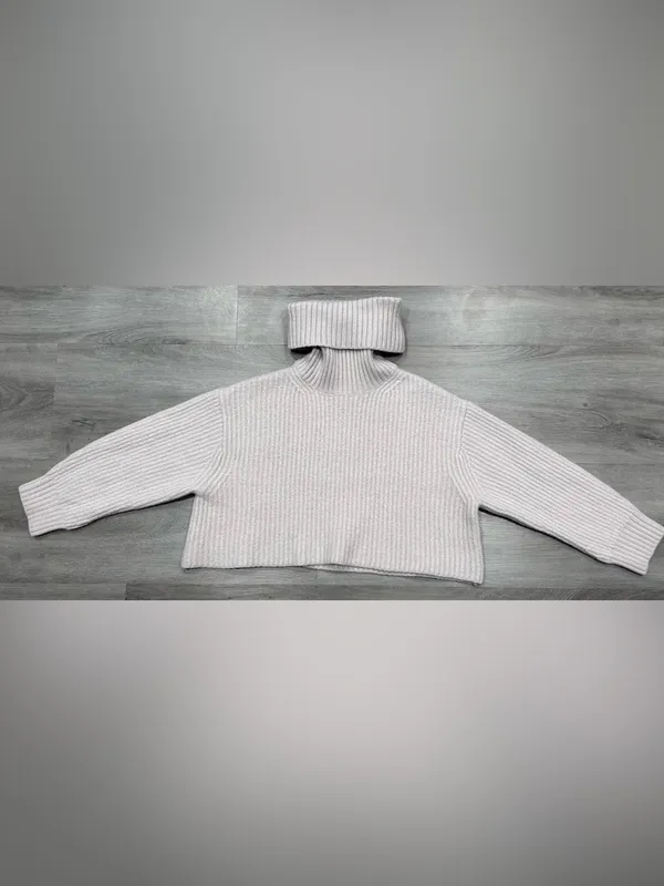 Aritzia Babaton 100% Merino Wool Cropped Turtleneck Sweater Cream Beige Small - Image 2