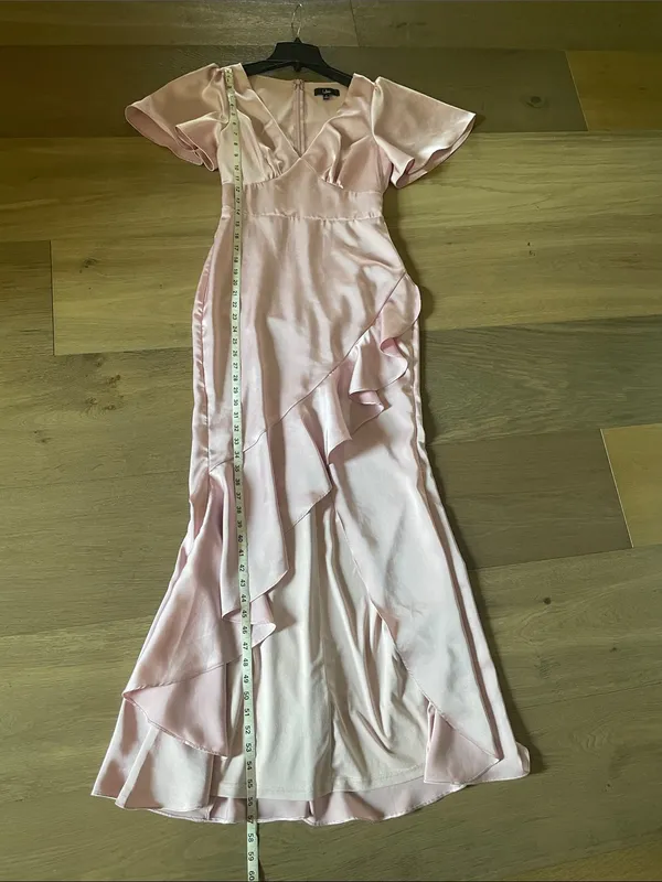 Lulus Eternal Bond Blush Satin Ruffled Flutter Sleeve Maxi Dress Size Small - Image 14